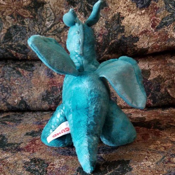 Green dragon with horns, M, soft toy, realistic looking collectible, by Gund - Picture 5 of 9